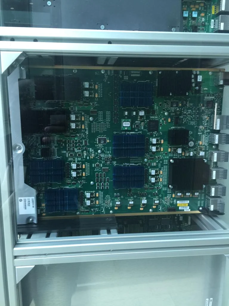 Close view of a carrier grade line card inside an open chassis
